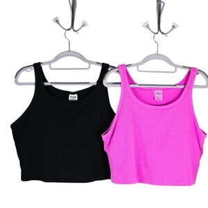 Victoria Secret Pink Bundle of 2 Built In Bra Ribbed Crop Tank Tops Women's XXL